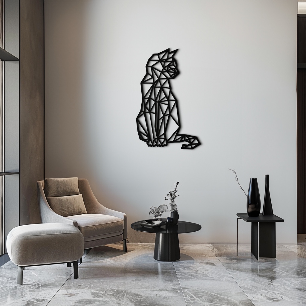 Geometric Cat Metal Wall Art - Modern Feline Home Decor- KAF176