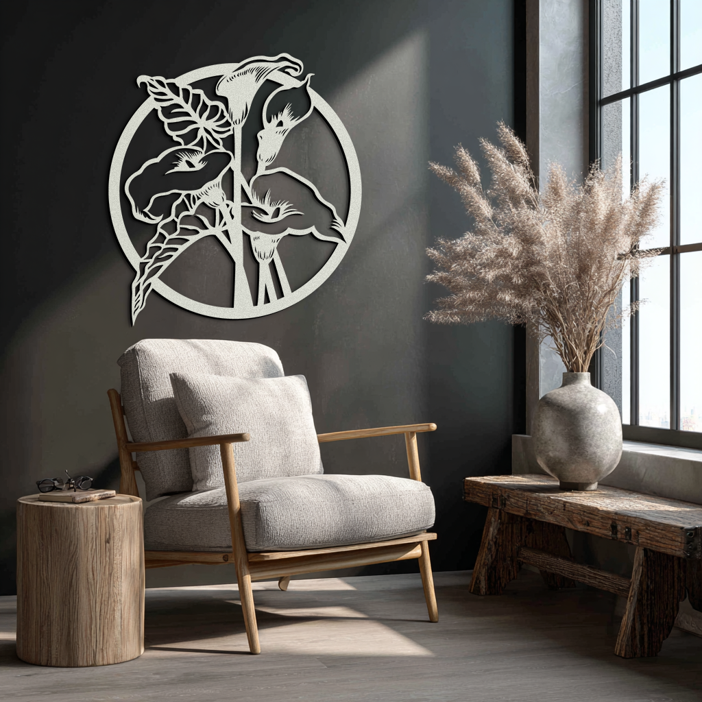 Floral Elegance Metal Wall Art - Modern Circular Flower Decor- KAF177