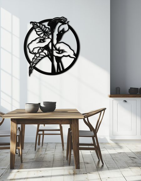 Floral Elegance Metal Wall Art - Modern Circular Flower Decor- KAF177