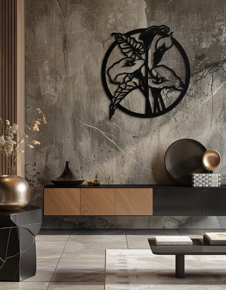 Floral Elegance Metal Wall Art - Modern Circular Flower Decor- KAF177