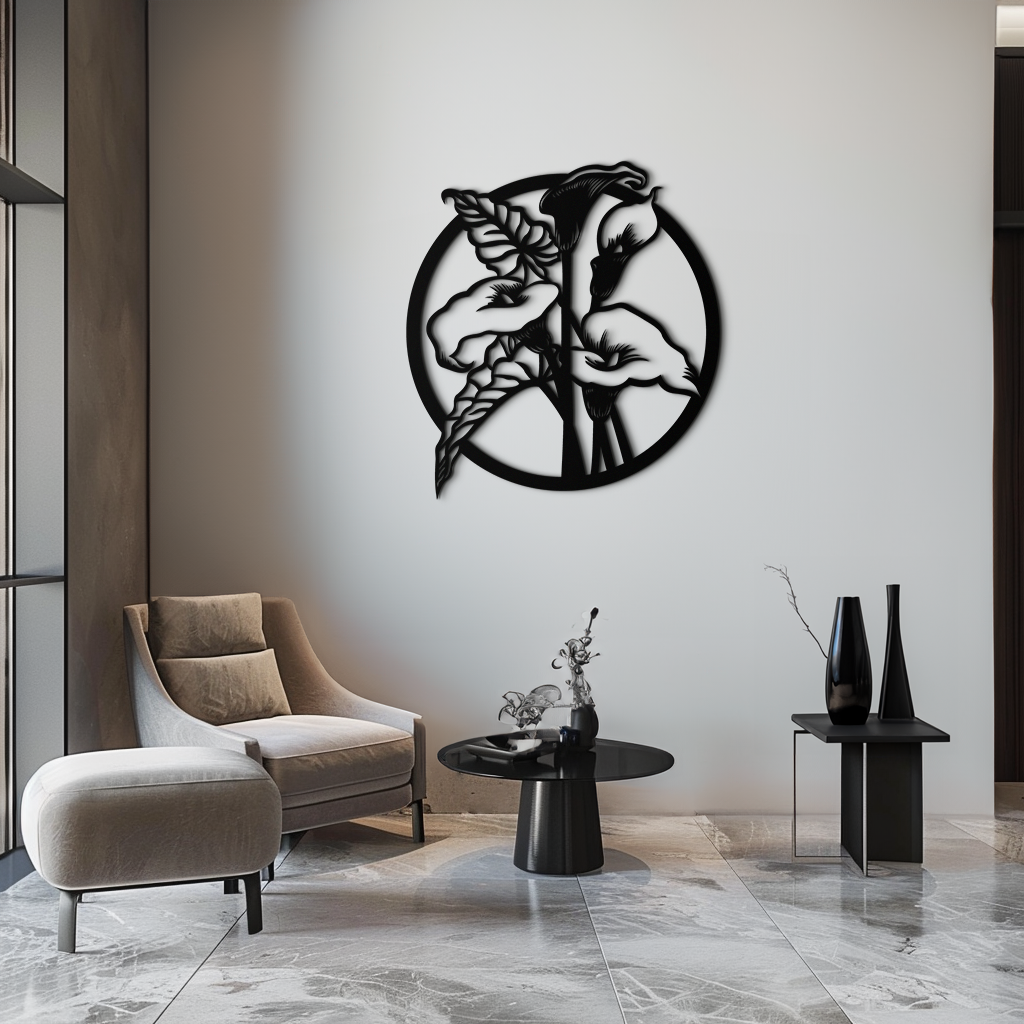 Floral Elegance Metal Wall Art - Modern Circular Flower Decor- KAF177