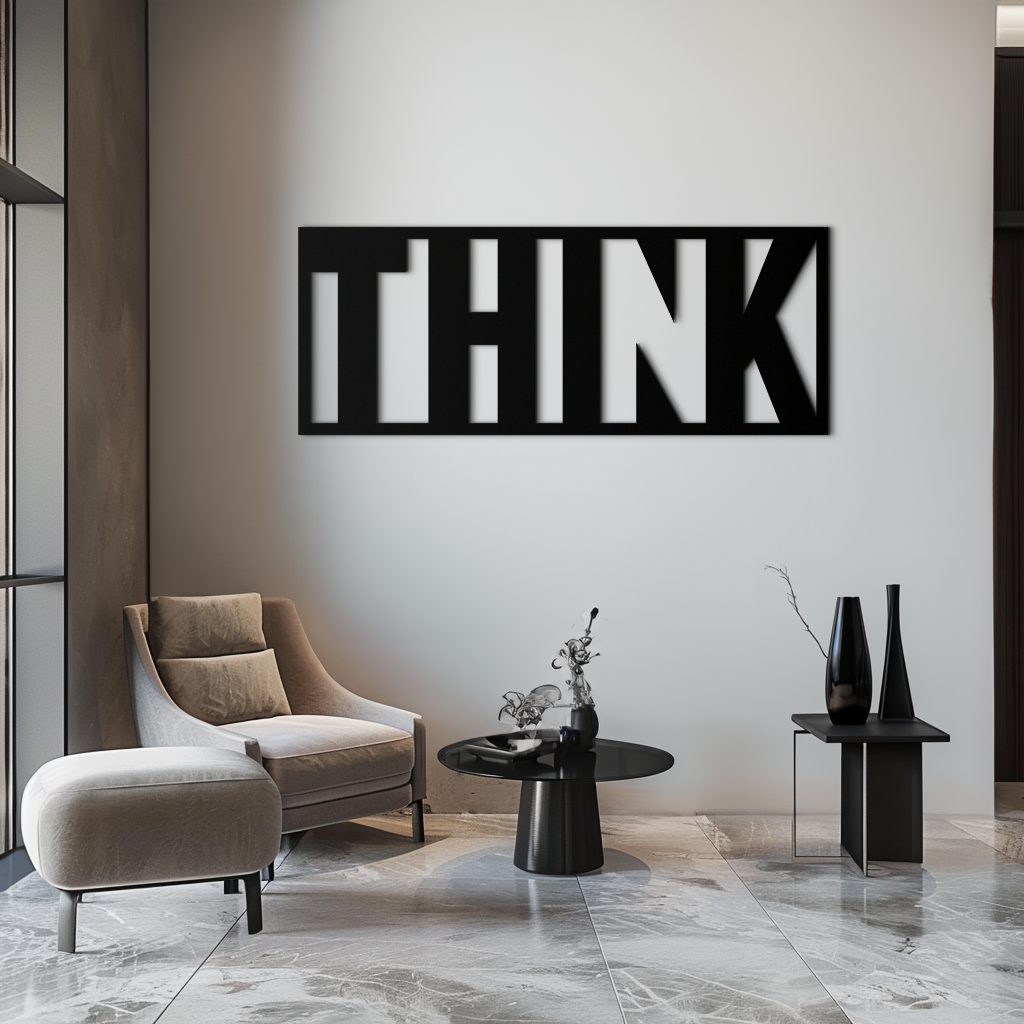 THINK" Metal Wall Art - Minimalist Inspirational Decor- KAF184