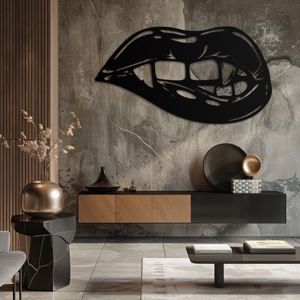 Geometric Lips Metal Wall Art - Bold & Modern Statement Piece- KAF186