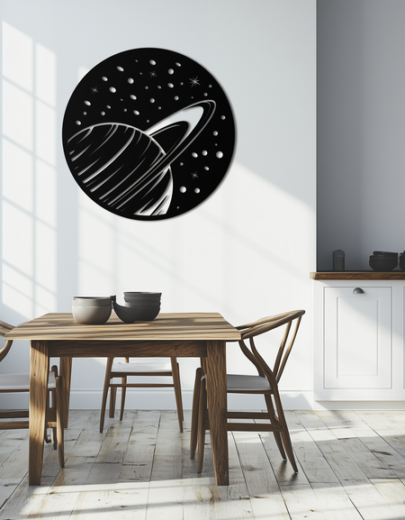 Satürn Gezegeni Metal Duvar Sanatı - Kozmik Uzay Dekoru- KAF187