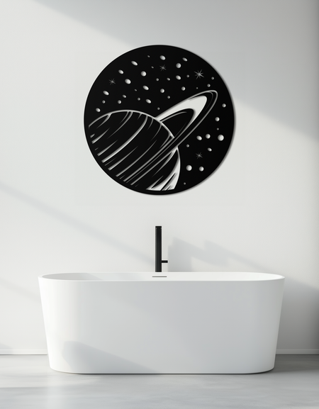 Satürn Gezegeni Metal Duvar Sanatı - Kozmik Uzay Dekoru- KAF187