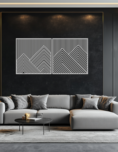 Load image into Gallery viewer, Geometric Mountain Landscape Metal Wall Art - Modern Minimalist Decor- KAF188
