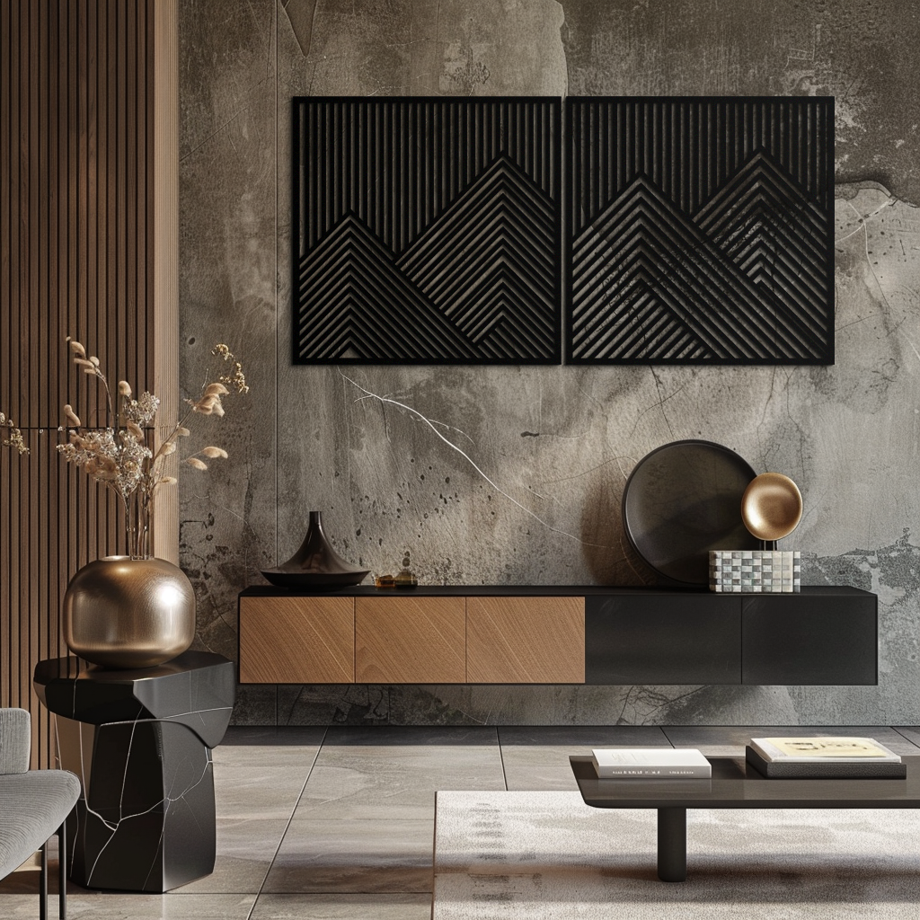 Geometric Mountain Landscape Metal Wall Art - Modern Minimalist Decor- KAF188