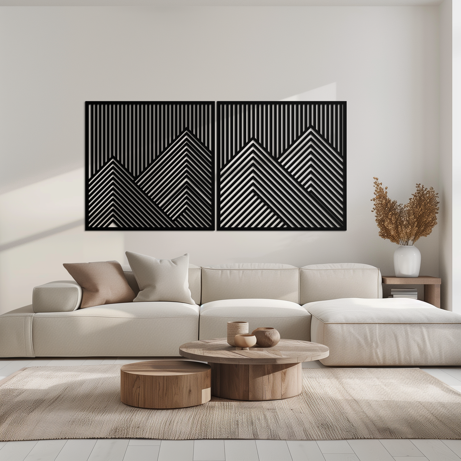 Geometric Mountain Landscape Metal Wall Art - Modern Minimalist Decor- KAF188