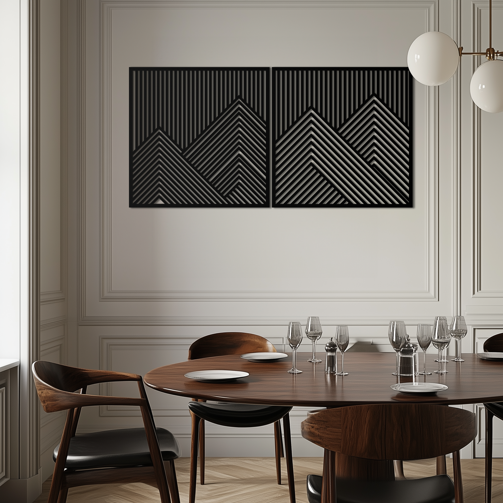 Geometric Mountain Landscape Metal Wall Art - Modern Minimalist Decor- KAF188