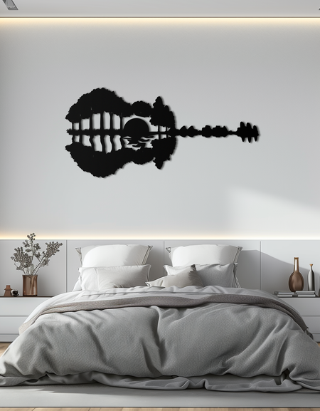 Gitar Manzara Metal Duvar Sanatı – Müzik ve Doğa Füzyonu - KAF191
