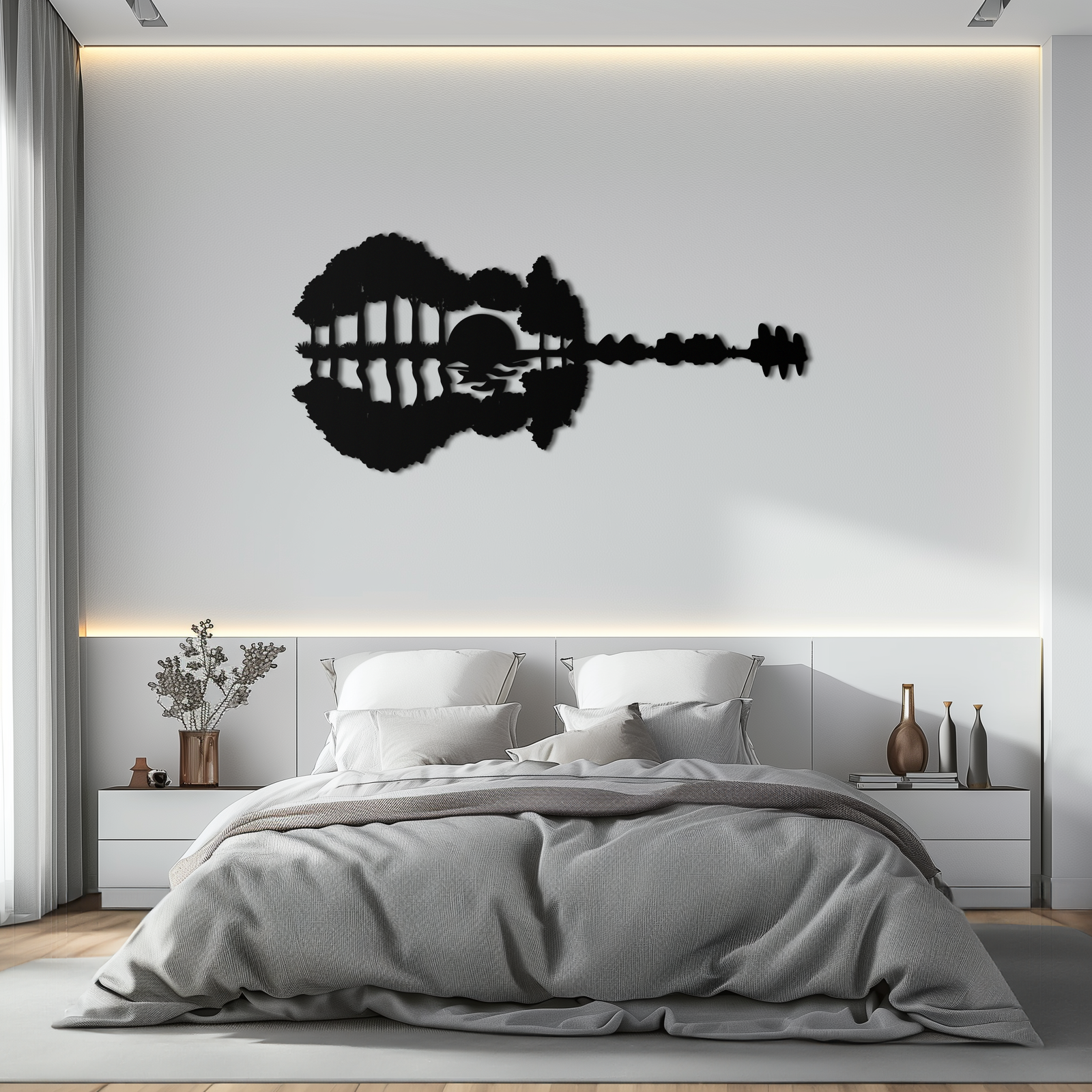 Gitar Manzara Metal Duvar Sanatı – Müzik ve Doğa Füzyonu - KAF191