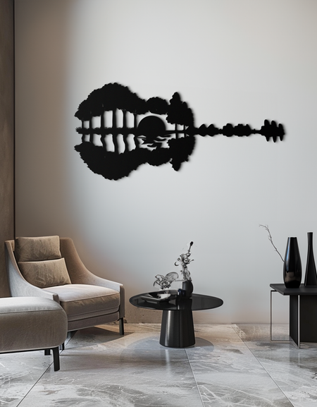 Gitar Manzara Metal Duvar Sanatı – Müzik ve Doğa Füzyonu - KAF191