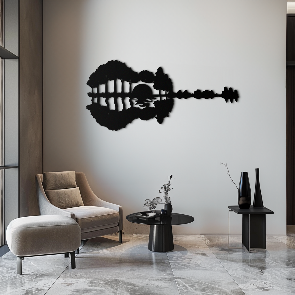 Gitar Manzara Metal Duvar Sanatı – Müzik ve Doğa Füzyonu - KAF191