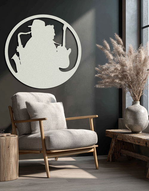 Load image into Gallery viewer, Jazz Musicians Metal Wall Art – Saxophone &amp; Guitar Design - KAF192
