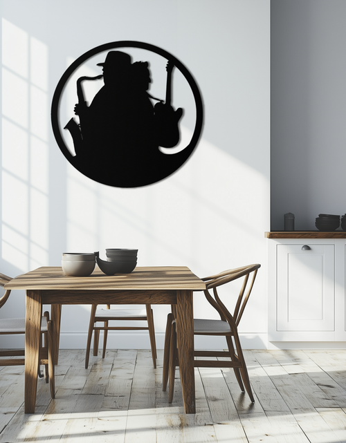 Load image into Gallery viewer, Jazz Musicians Metal Wall Art – Saxophone &amp; Guitar Design - KAF192
