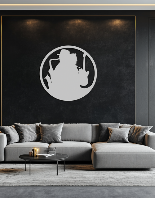 Load image into Gallery viewer, Jazz Musicians Metal Wall Art – Saxophone &amp; Guitar Design - KAF192
