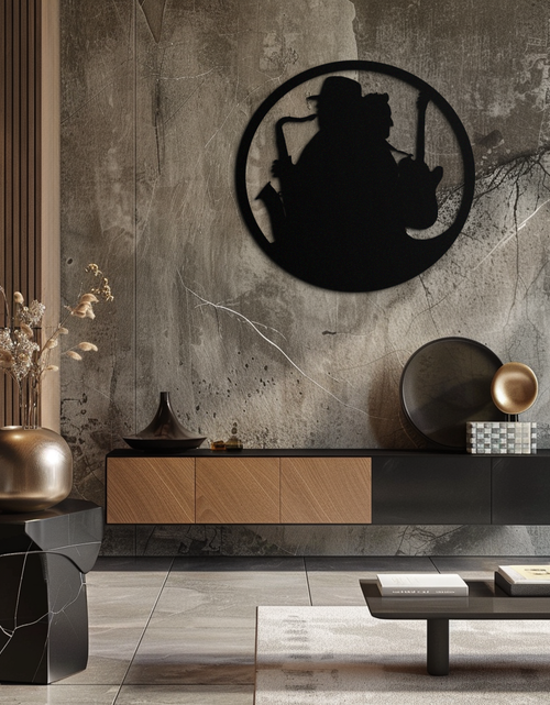 Load image into Gallery viewer, Jazz Musicians Metal Wall Art – Saxophone &amp; Guitar Design - KAF192
