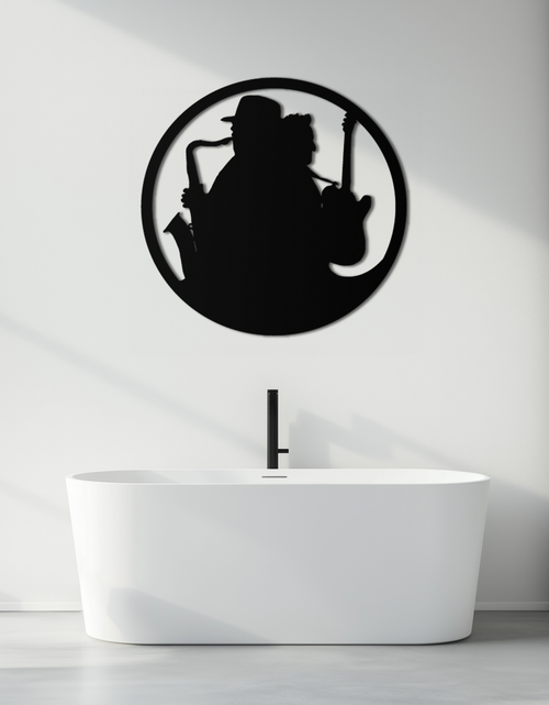 Load image into Gallery viewer, Jazz Musicians Metal Wall Art – Saxophone &amp; Guitar Design - KAF192
