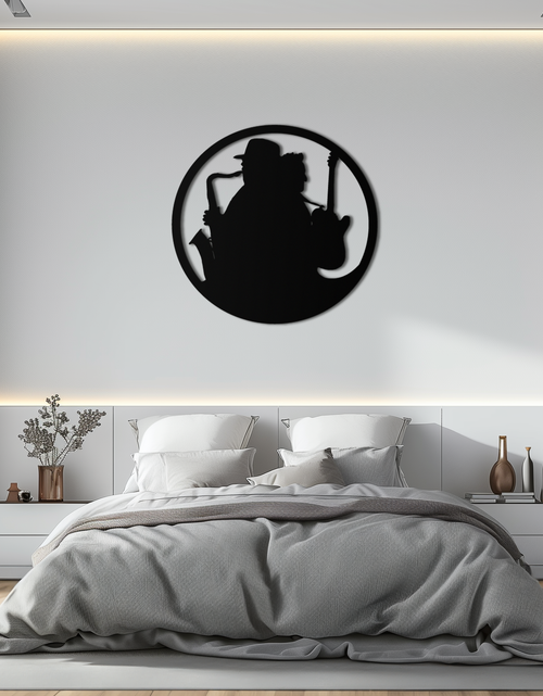 Load image into Gallery viewer, Jazz Musicians Metal Wall Art – Saxophone &amp; Guitar Design - KAF192
