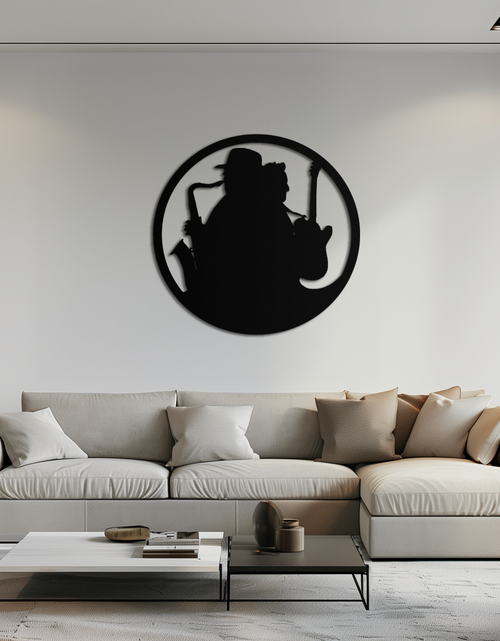 Load image into Gallery viewer, Jazz Musicians Metal Wall Art – Saxophone &amp; Guitar Design - KAF192
