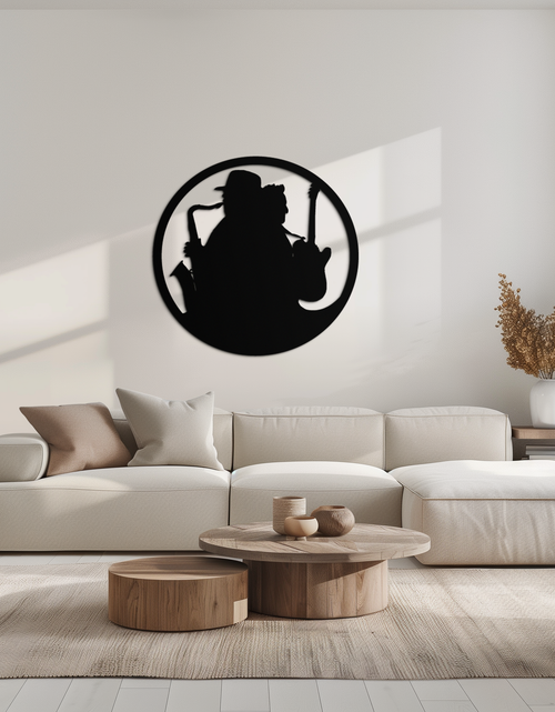 Load image into Gallery viewer, Jazz Musicians Metal Wall Art – Saxophone &amp; Guitar Design - KAF192
