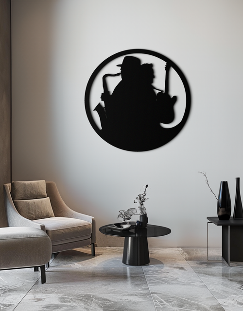 Load image into Gallery viewer, Jazz Musicians Metal Wall Art – Saxophone &amp; Guitar Design - KAF192
