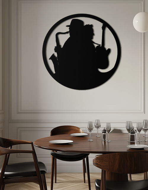 Load image into Gallery viewer, Jazz Musicians Metal Wall Art – Saxophone &amp; Guitar Design - KAF192
