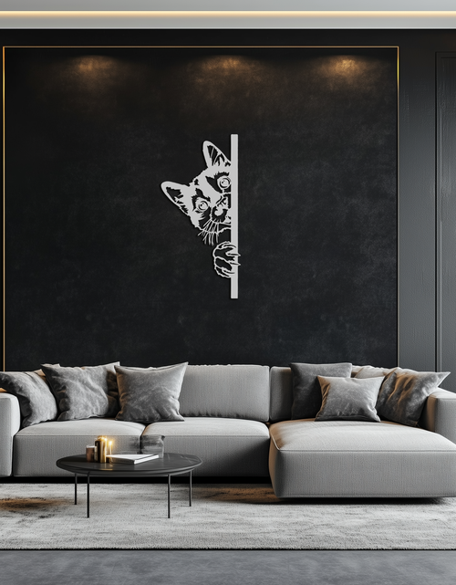 Load image into Gallery viewer, Peeking Cat Metal Wall Art – Cute Kitty Home Decor - KAF193
