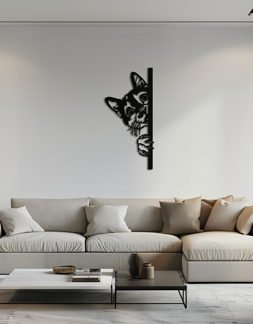 Load image into Gallery viewer, Peeking Cat Metal Wall Art – Cute Kitty Home Decor - KAF193
