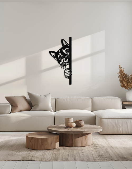 Load image into Gallery viewer, Peeking Cat Metal Wall Art – Cute Kitty Home Decor - KAF193
