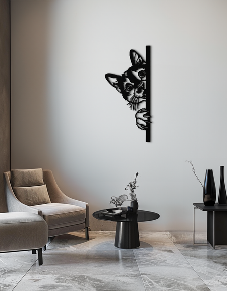 Gözcü Kedi Metal Duvar Sanatı – Sevimli Kedi Ev Dekoru - KAF193