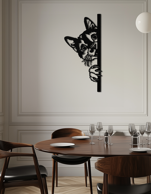 Load image into Gallery viewer, Peeking Cat Metal Wall Art – Cute Kitty Home Decor - KAF193
