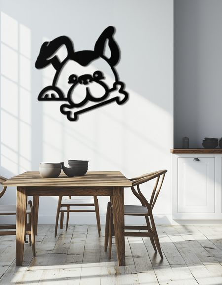 Kemik Tutan Köpek Metal Duvar Sanatı - Eğlenceli Evcil Hayvan Dekoru - KAF194