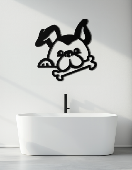 Kemik Tutan Köpek Metal Duvar Sanatı - Eğlenceli Evcil Hayvan Dekoru - KAF194