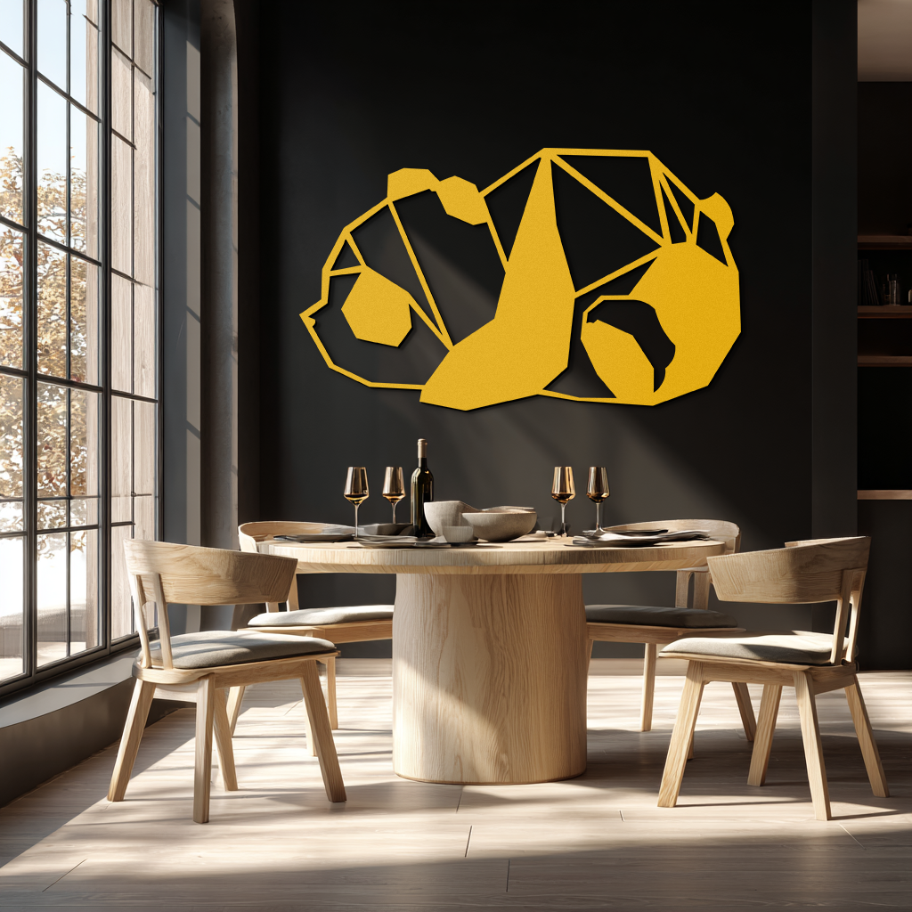 Geometric Sleeping Panda Metal Wall Art - Minimalist & Modern Decor - KAF195