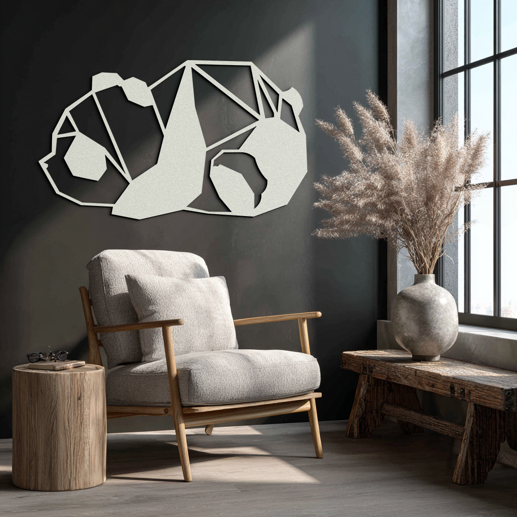 Geometric Sleeping Panda Metal Wall Art - Minimalist & Modern Decor - KAF195