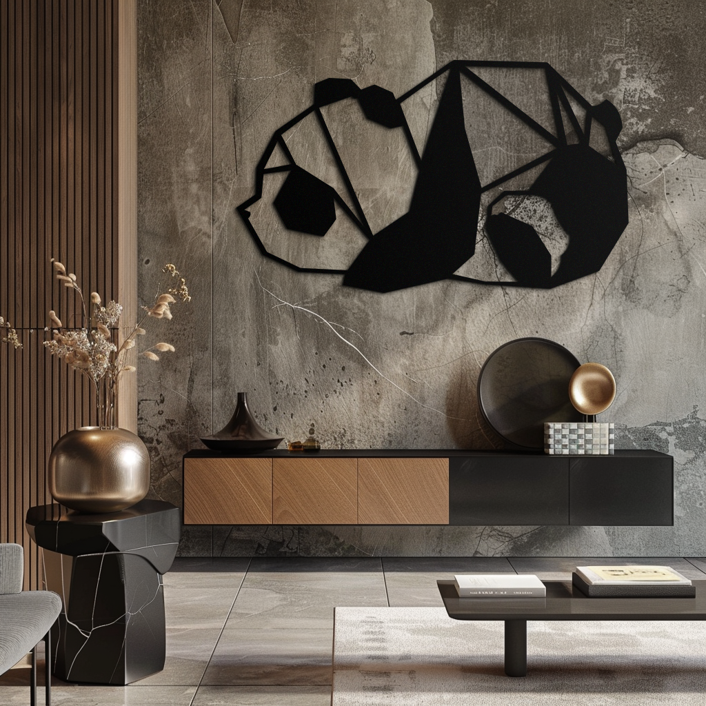 Geometric Sleeping Panda Metal Wall Art - Minimalist & Modern Decor - KAF195