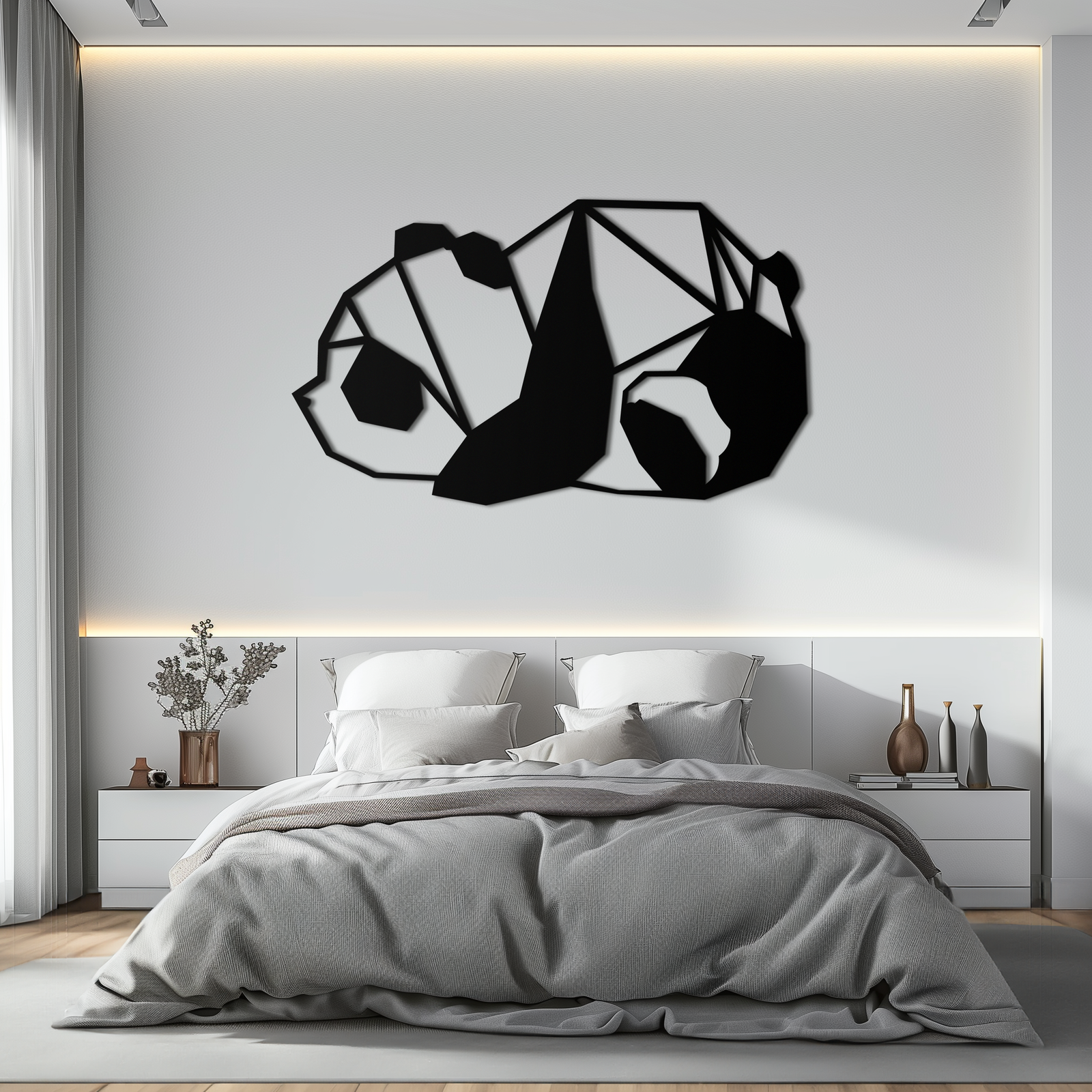 Geometric Sleeping Panda Metal Wall Art - Minimalist & Modern Decor - KAF195
