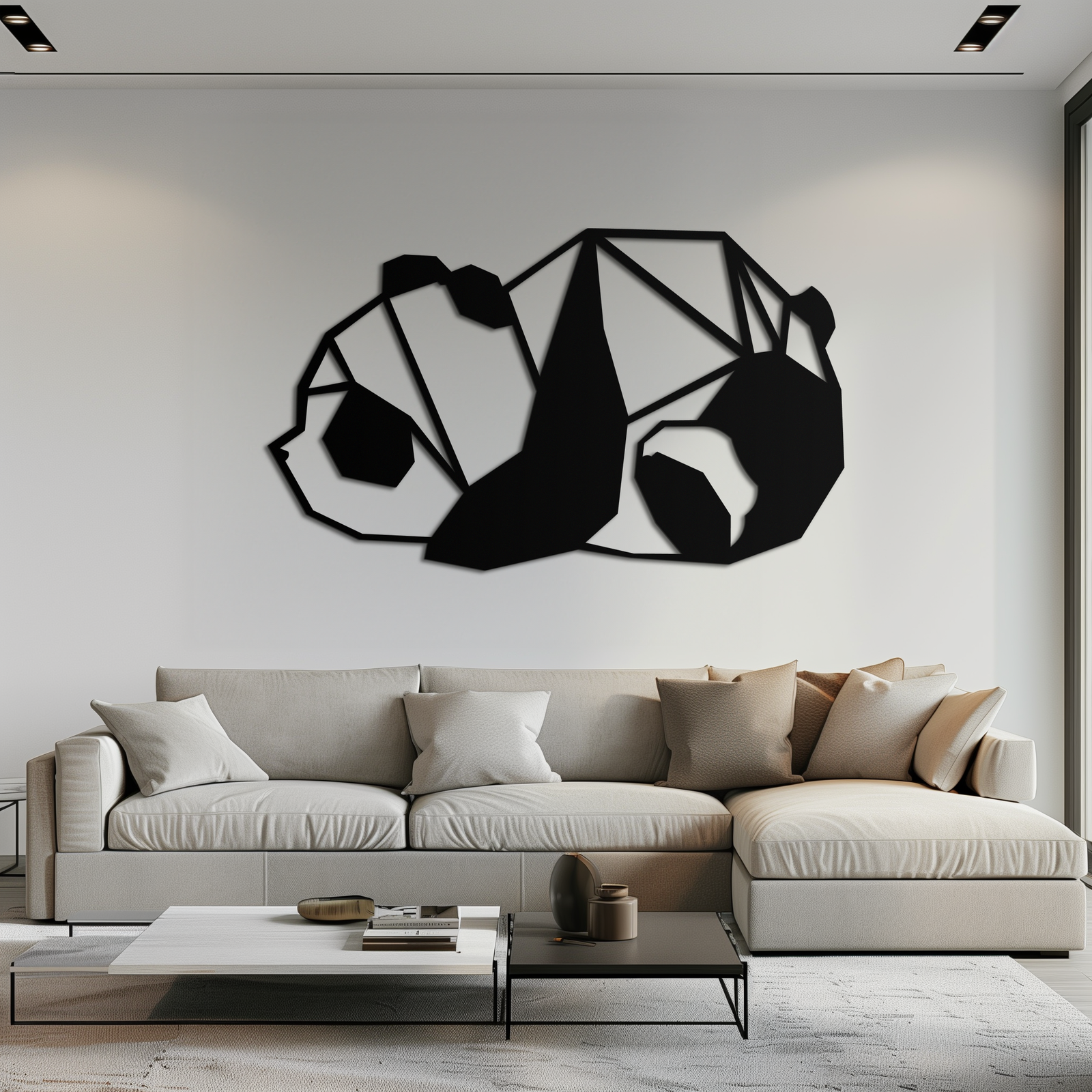 Geometric Sleeping Panda Metal Wall Art - Minimalist & Modern Decor - KAF195