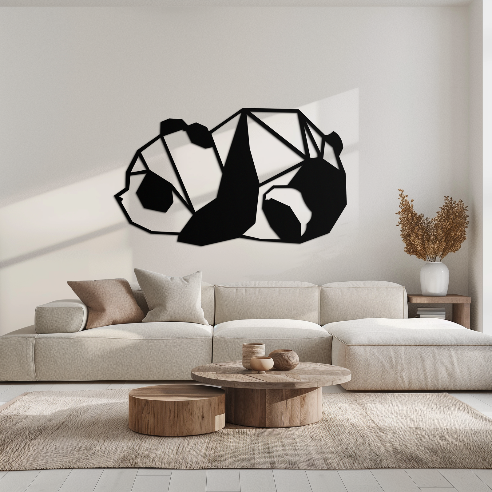Geometric Sleeping Panda Metal Wall Art - Minimalist & Modern Decor - KAF195