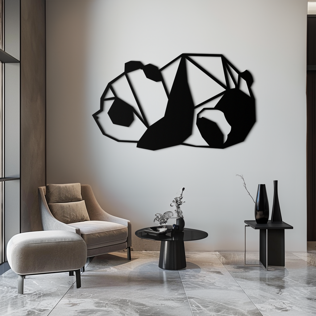 Geometric Sleeping Panda Metal Wall Art - Minimalist & Modern Decor - KAF195