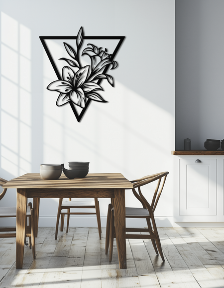 Geometric Lily Flower Metal Wall Art – Elegant Floral Design for Modern Decor - KAF196