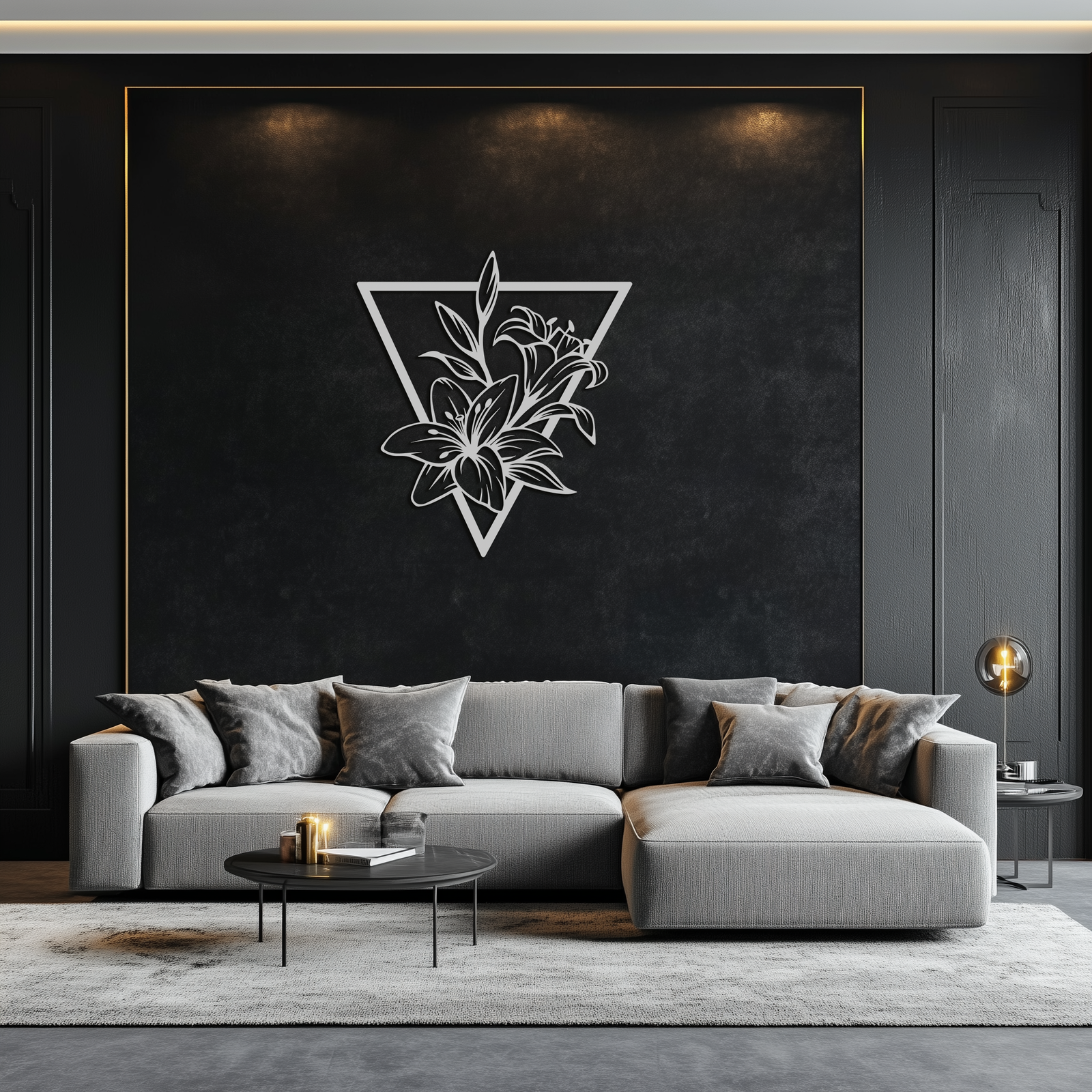 Geometric Lily Flower Metal Wall Art – Elegant Floral Design for Modern Decor - KAF196