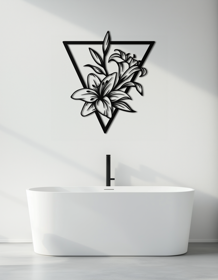 Geometric Lily Flower Metal Wall Art – Elegant Floral Design for Modern Decor - KAF196
