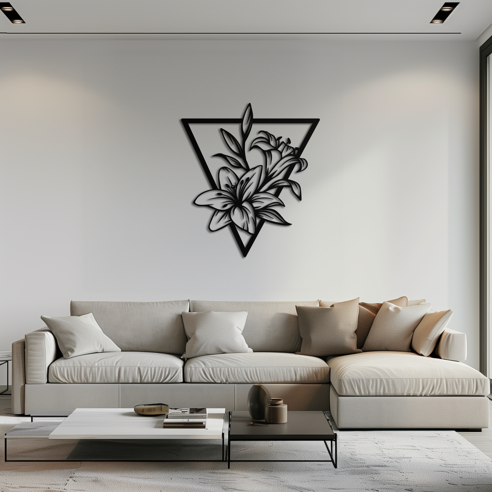 Geometric Lily Flower Metal Wall Art – Elegant Floral Design for Modern Decor - KAF196