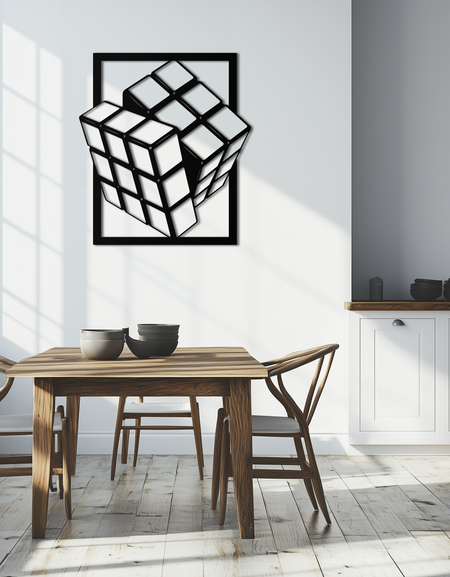 Geometric Rubik’s Cube Metal Wall Art – Modern Puzzle Enthusiast Decor - KAF197