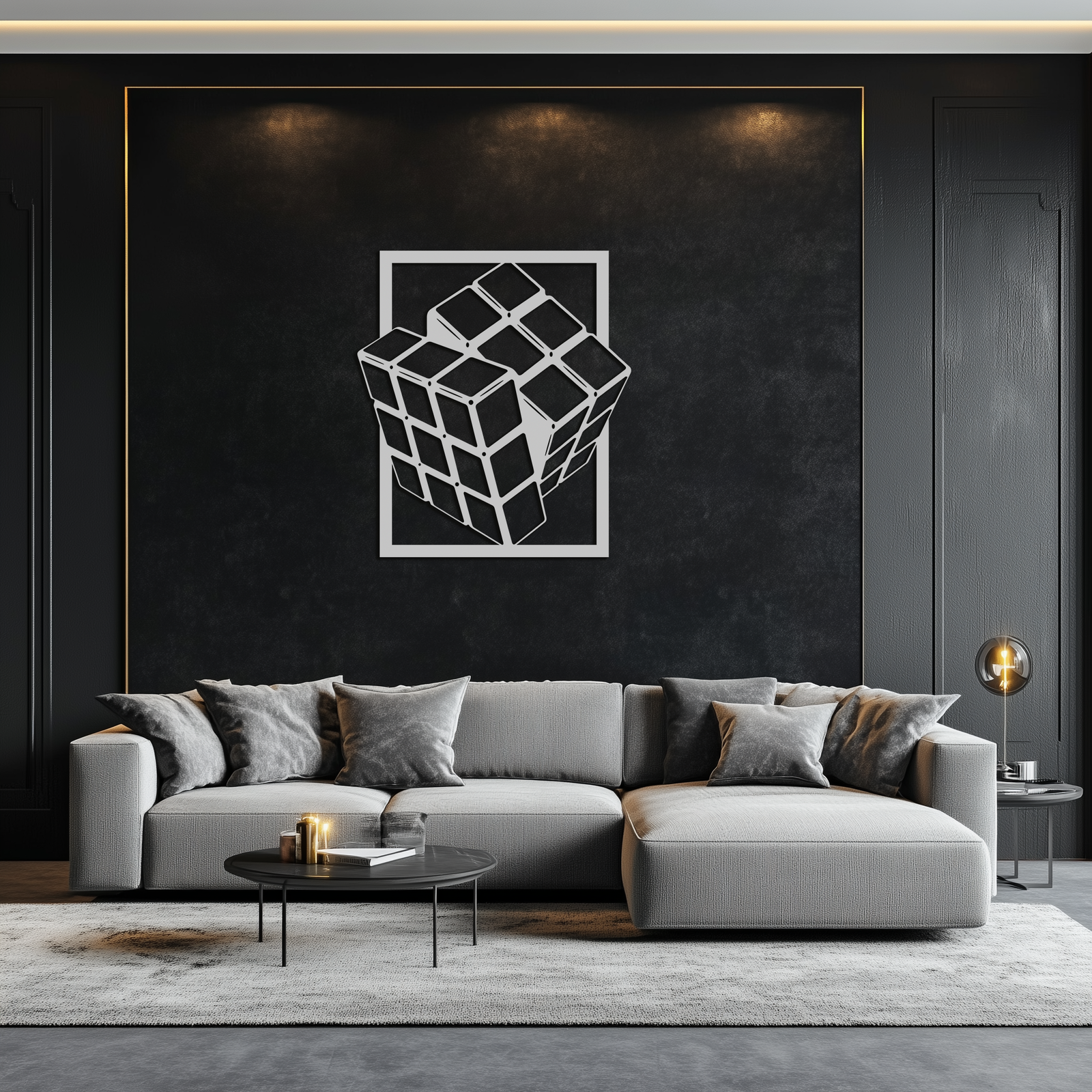 Geometric Rubik’s Cube Metal Wall Art – Modern Puzzle Enthusiast Decor - KAF197