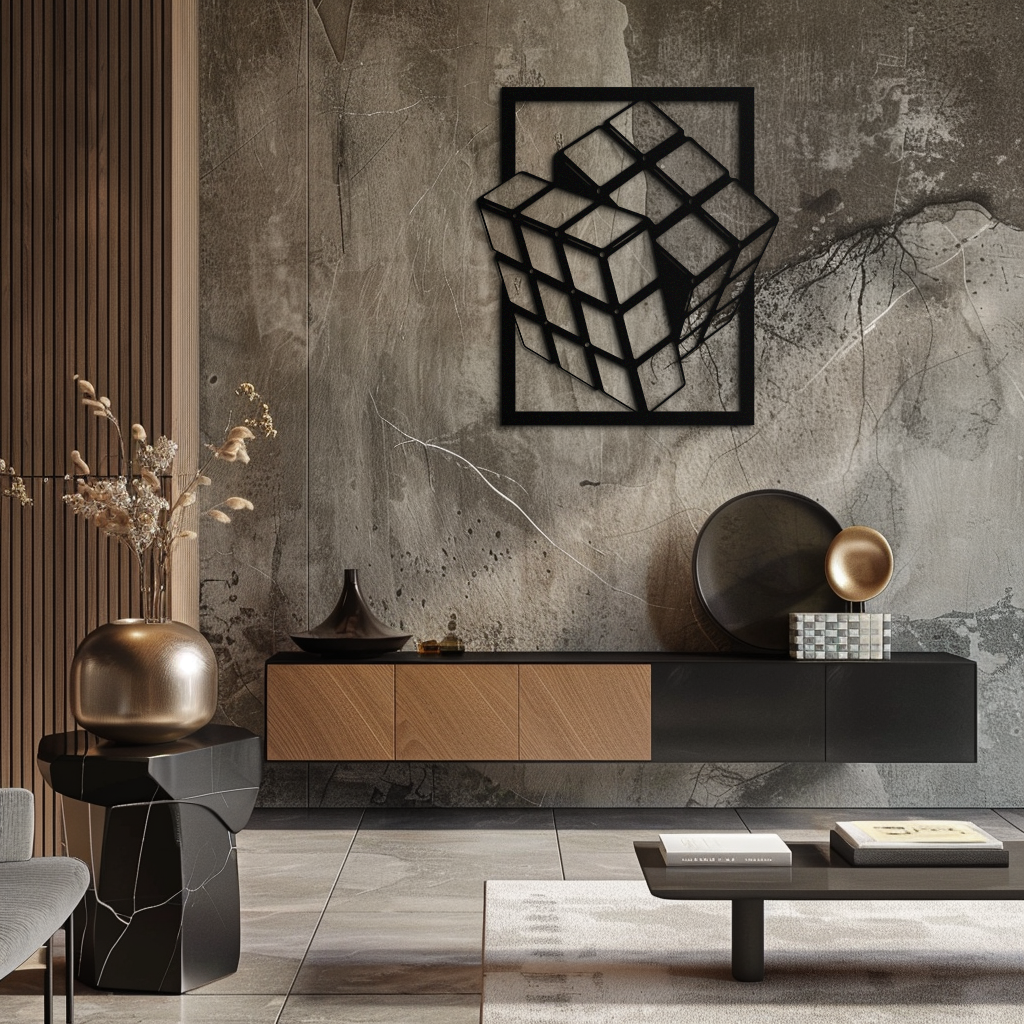 Geometric Rubik’s Cube Metal Wall Art – Modern Puzzle Enthusiast Decor - KAF197