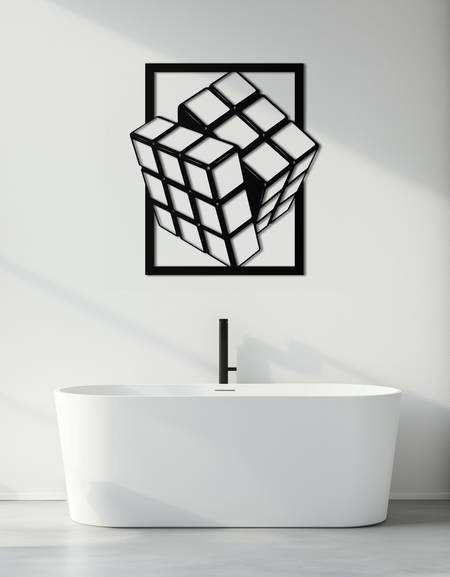 Geometric Rubik’s Cube Metal Wall Art – Modern Puzzle Enthusiast Decor - KAF197