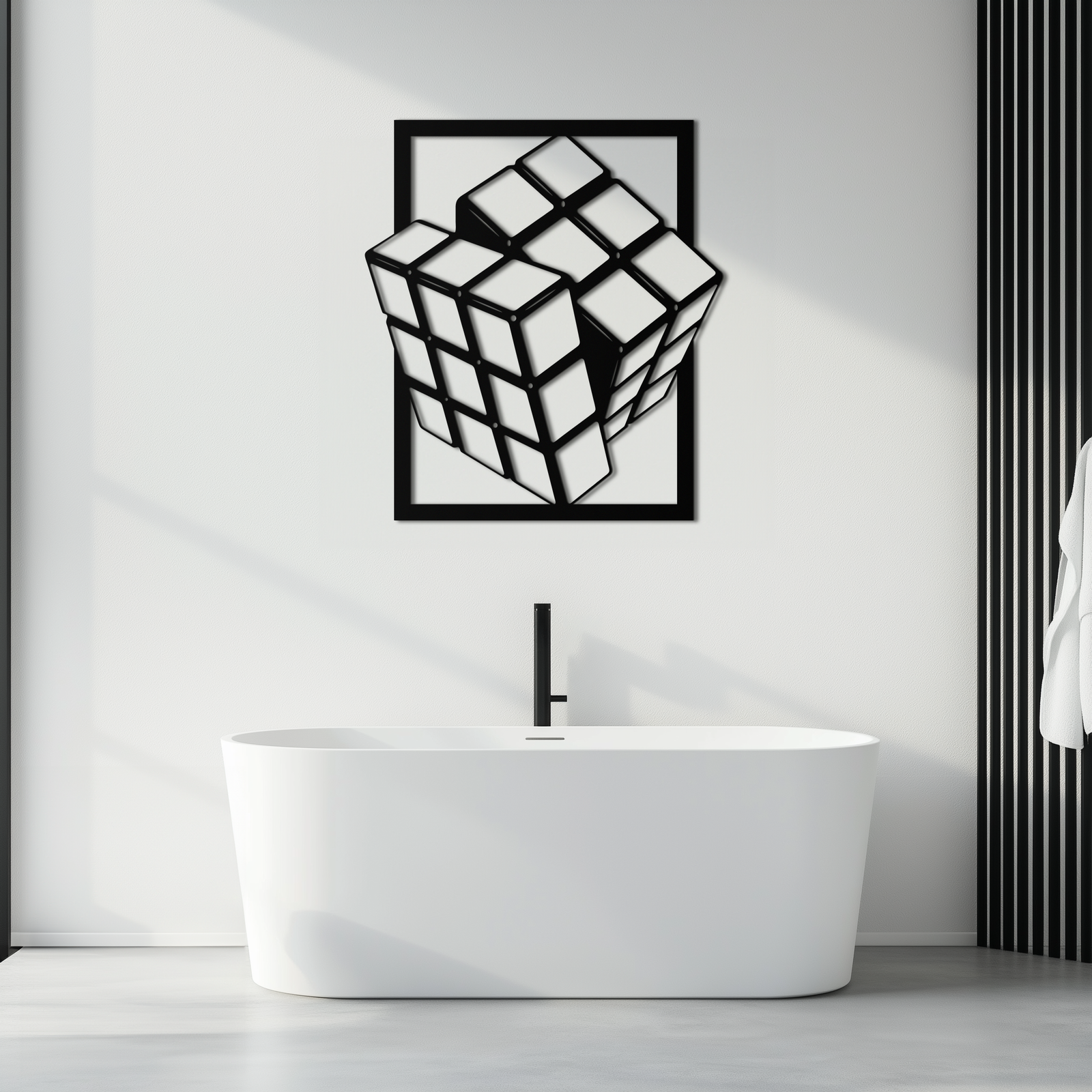 Geometric Rubik’s Cube Metal Wall Art – Modern Puzzle Enthusiast Decor - KAF197